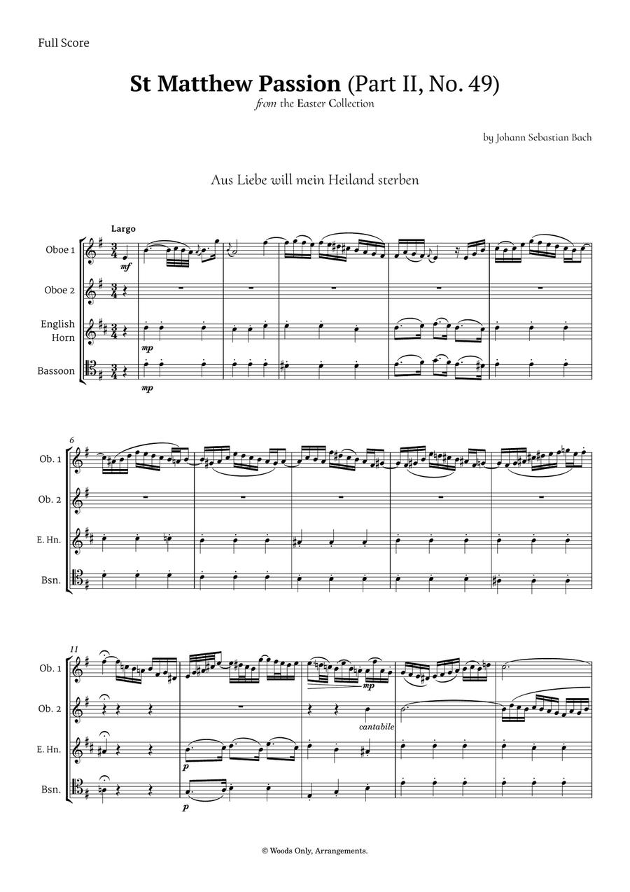 Aus Liebe will mein Heiland sterben by Bach for Double Reed Quartet Woodwind Quartet scores gallery preview page 1