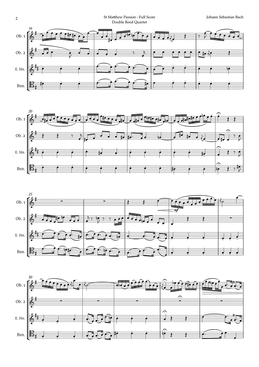 Aus Liebe will mein Heiland sterben by Bach for Double Reed Quartet Woodwind Quartet scores gallery preview page 2