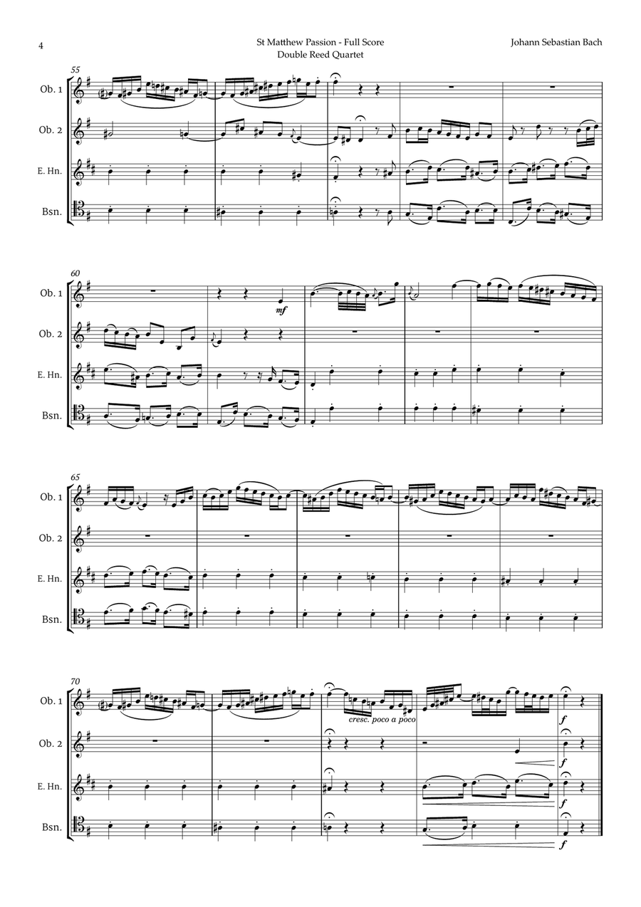 Aus Liebe will mein Heiland sterben by Bach for Double Reed Quartet Woodwind Quartet scores gallery preview page 4
