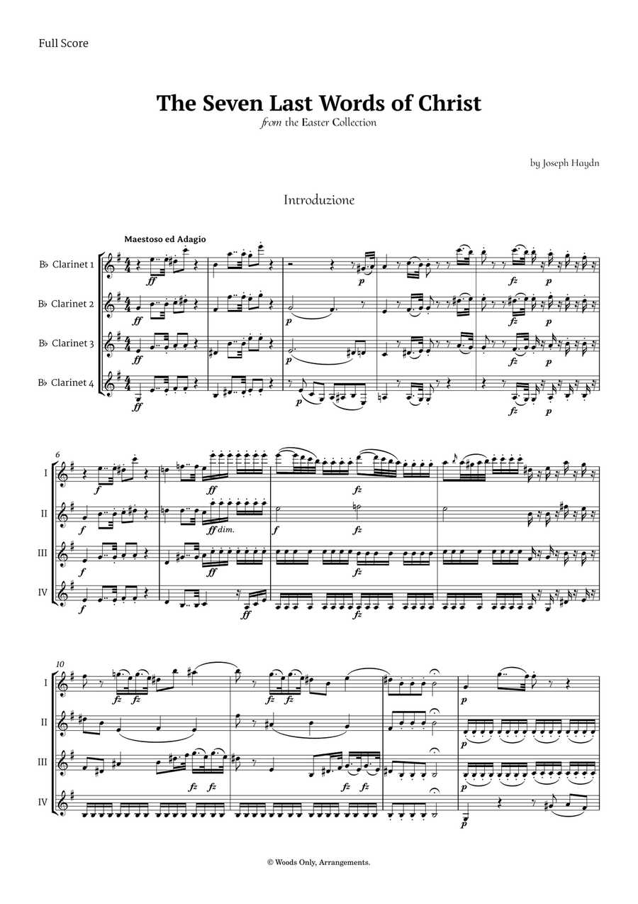 The Seven Last Words of Christ by Haydn for Clarinet Quartet Clarinet Quartet scores gallery preview page 1