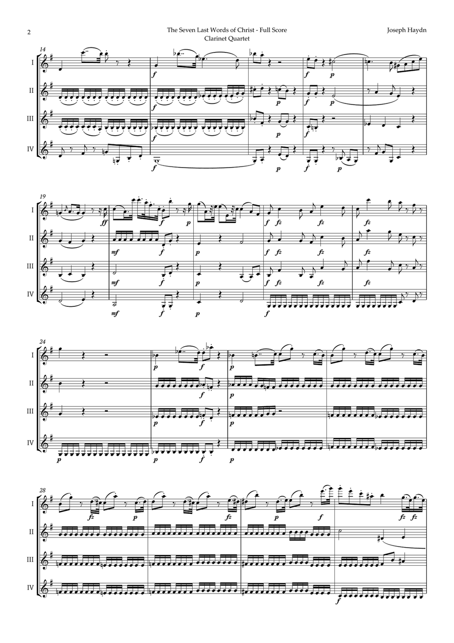 The Seven Last Words of Christ by Haydn for Clarinet Quartet Clarinet Quartet scores gallery preview page 2
