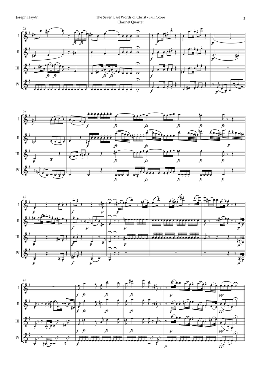 The Seven Last Words of Christ by Haydn for Clarinet Quartet Clarinet Quartet scores gallery preview page 3