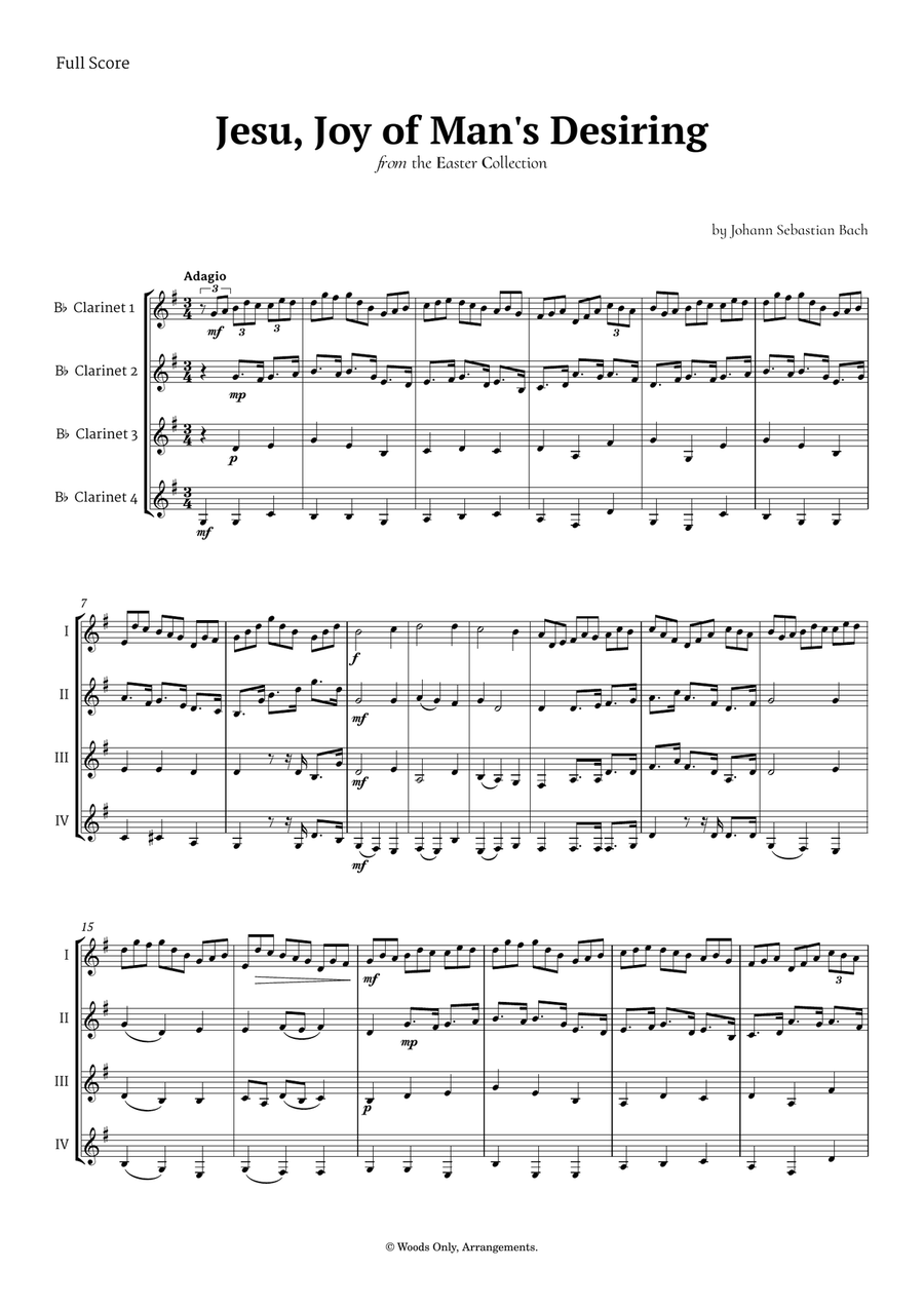Jesu, Joy of Man's Desiring by Bach for Clarinet Quartet Clarinet Quartet scores gallery preview page 1