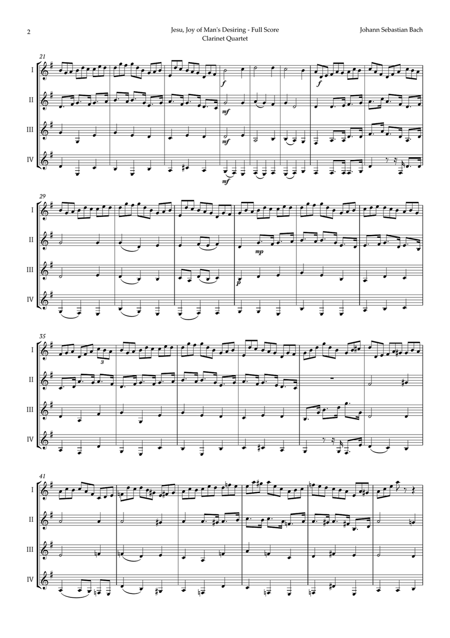 Jesu, Joy of Man's Desiring by Bach for Clarinet Quartet Clarinet Quartet scores gallery preview page 2