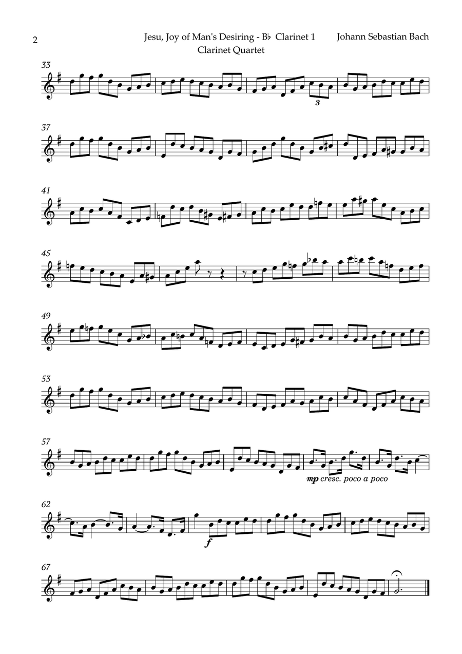 Jesu, Joy of Man's Desiring by Bach for Clarinet Quartet Clarinet Quartet scores gallery preview page 5
