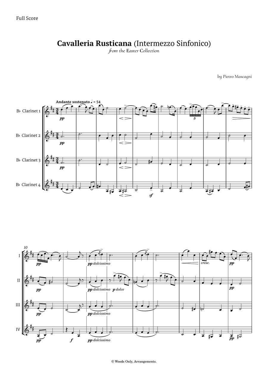 Intermezzo Sinfonico by Pietro Mascagni for Clarinet Quartet Clarinet Quartet scores gallery preview page 1