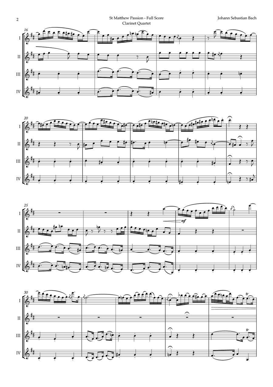 Aus Liebe will mein Heiland sterben by Bach for Clarinet Quartet Clarinet Quartet scores gallery preview page 2