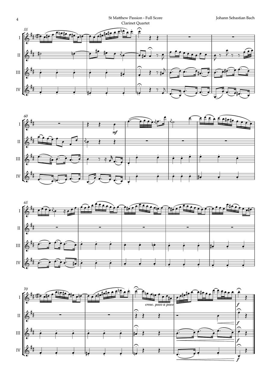 Aus Liebe will mein Heiland sterben by Bach for Clarinet Quartet Clarinet Quartet scores gallery preview page 4