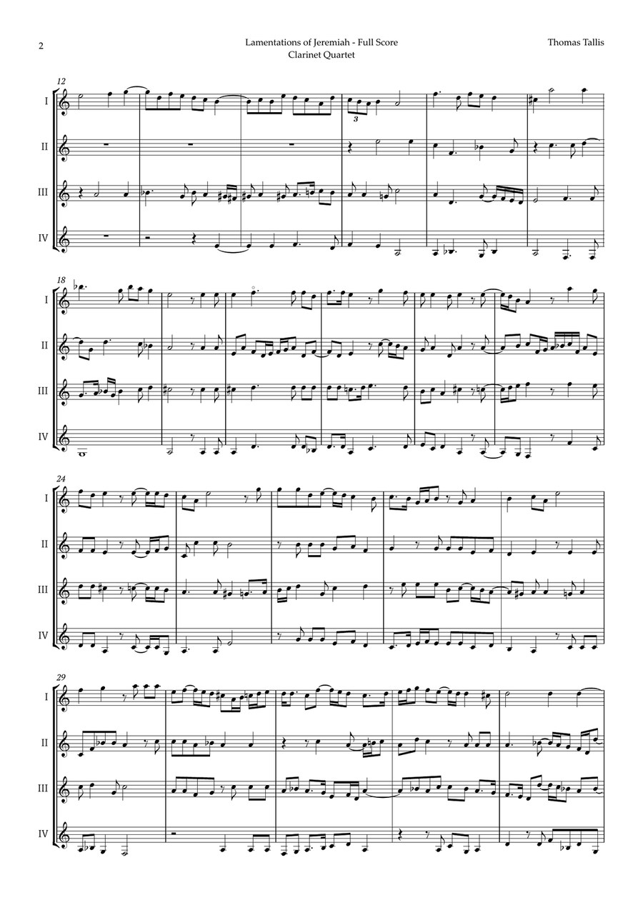 Lamentations of Jeremiah by Thomas Tallis for Clarinet Quartet Clarinet Quartet scores gallery preview page 2