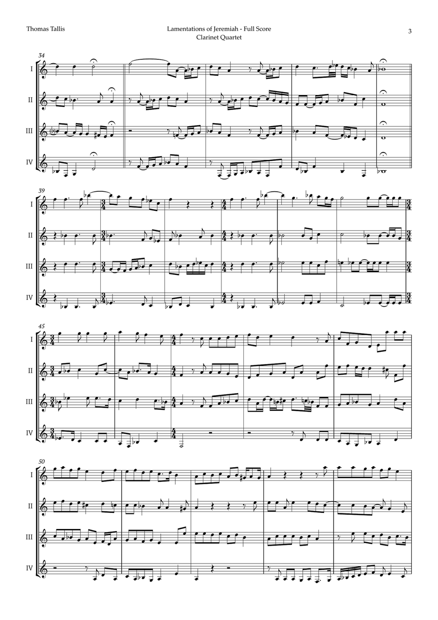 Lamentations of Jeremiah by Thomas Tallis for Clarinet Quartet Clarinet Quartet scores gallery preview page 3