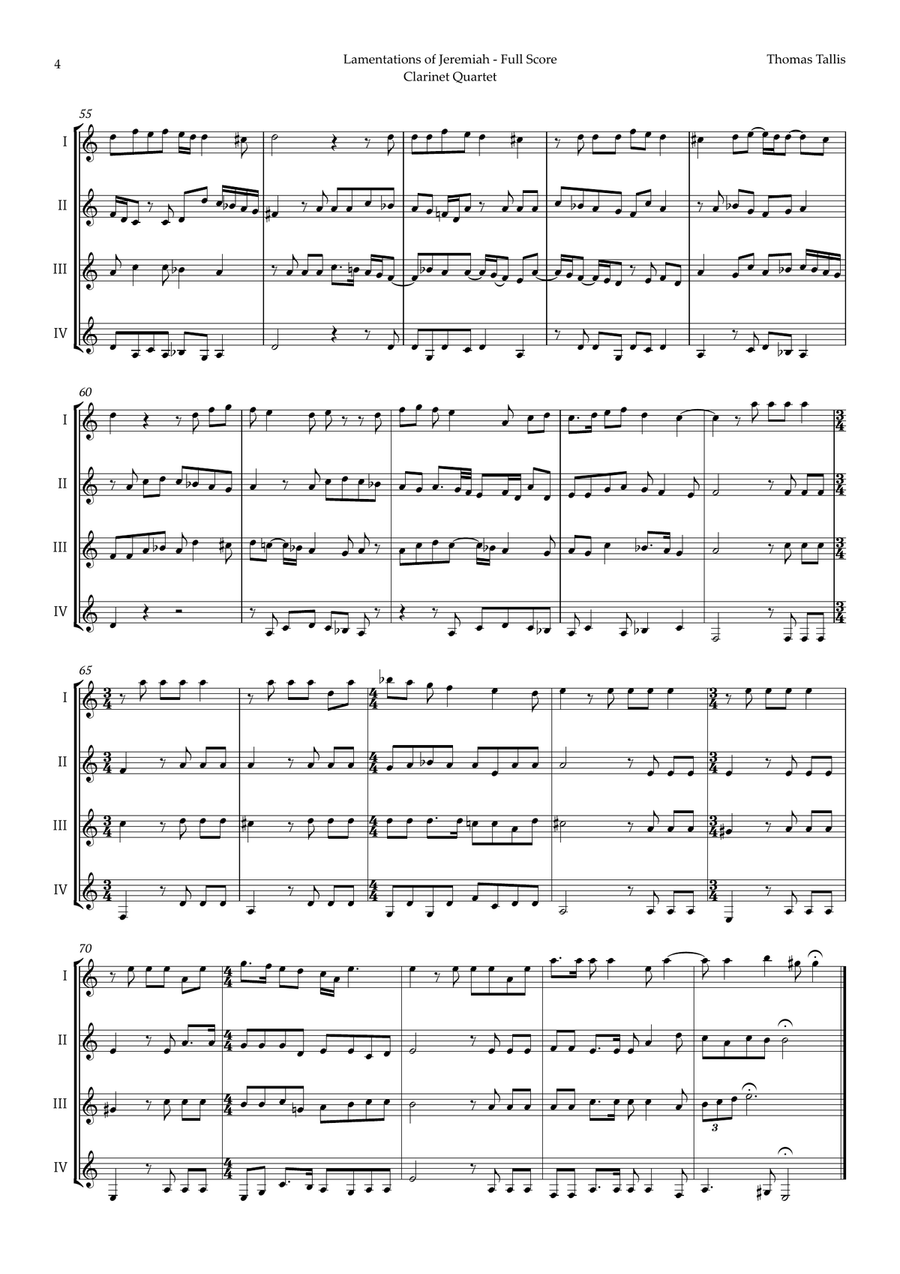 Lamentations of Jeremiah by Thomas Tallis for Clarinet Quartet Clarinet Quartet scores gallery preview page 4