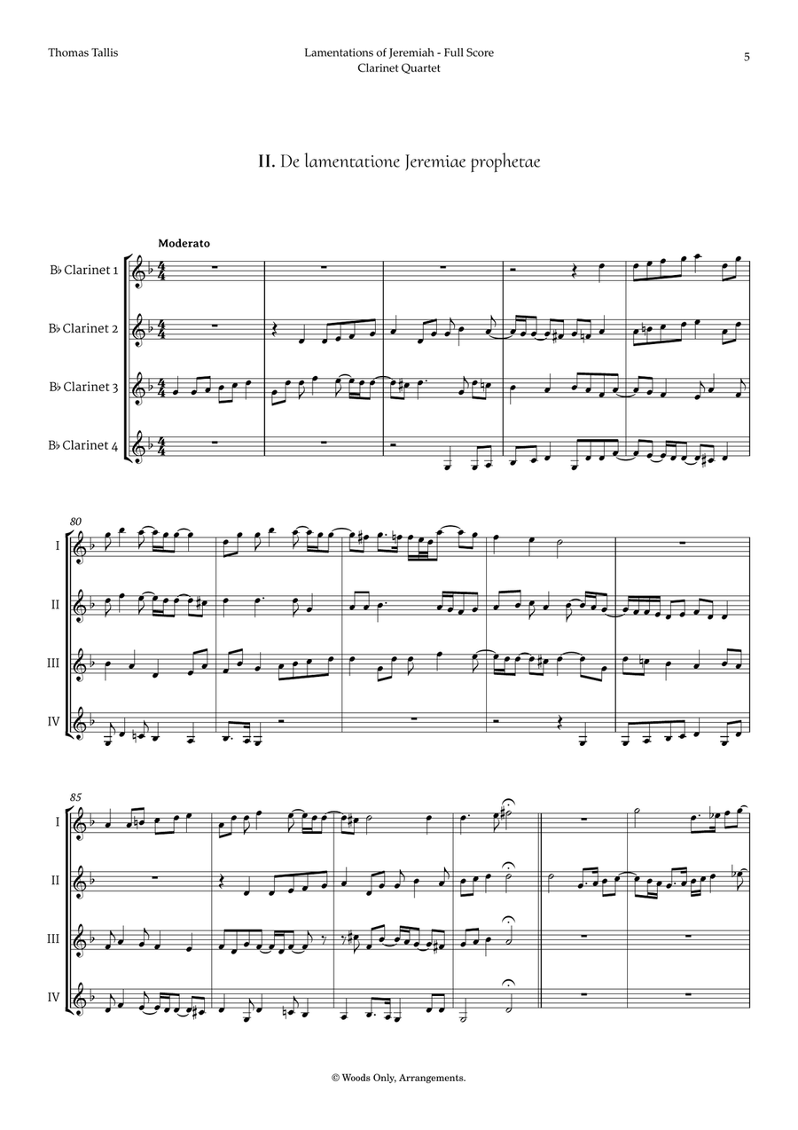 Lamentations of Jeremiah by Thomas Tallis for Clarinet Quartet Clarinet Quartet scores gallery preview page 5