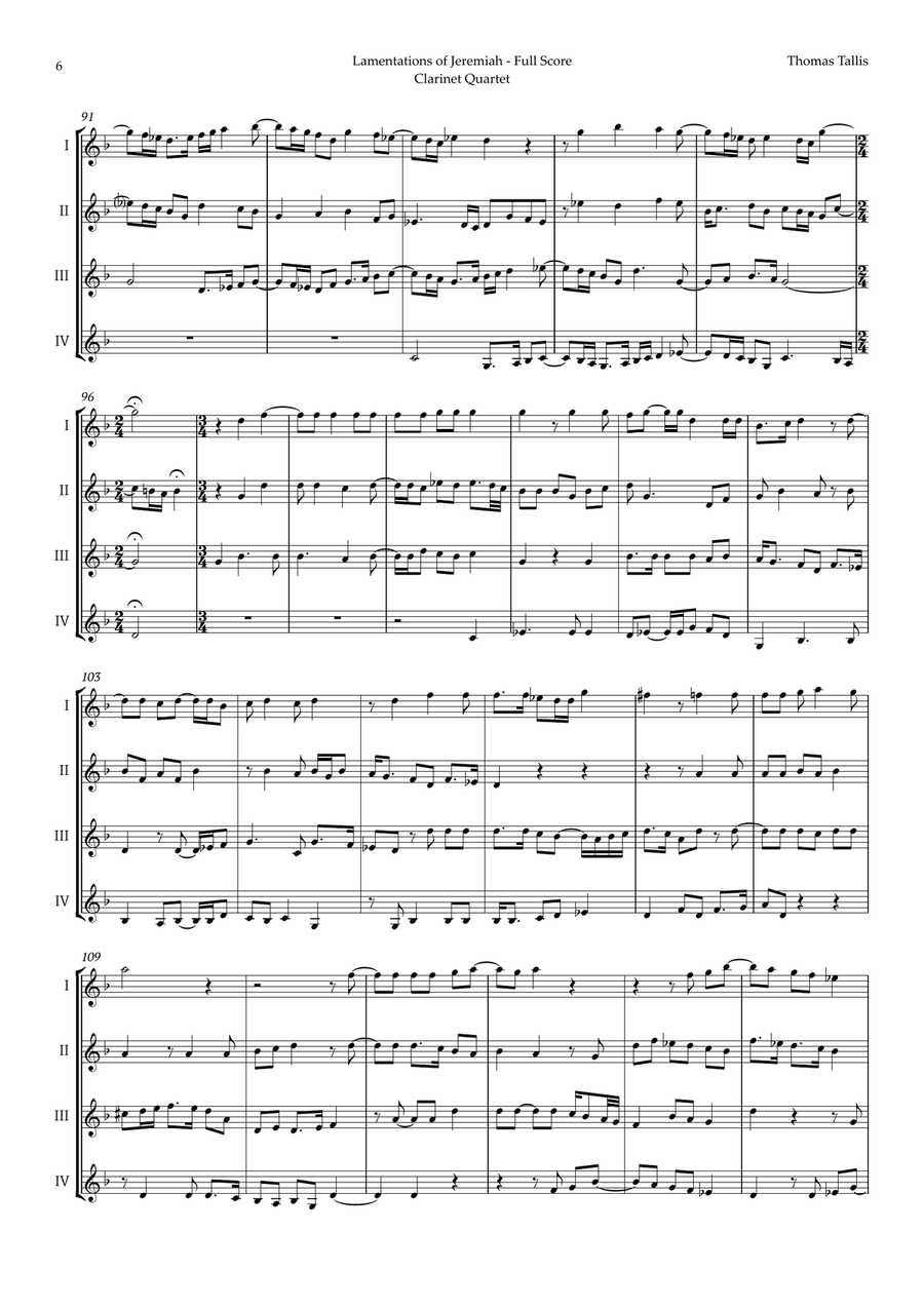 Lamentations of Jeremiah by Thomas Tallis for Clarinet Quartet Clarinet Quartet scores gallery preview page 6
