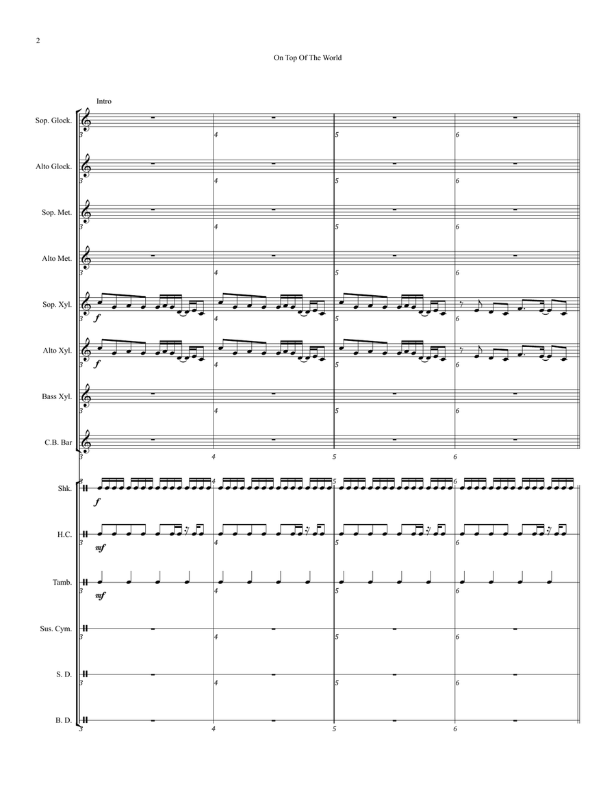 On Top Of The World - Score Only Percussion Ensemble scores gallery preview page 2