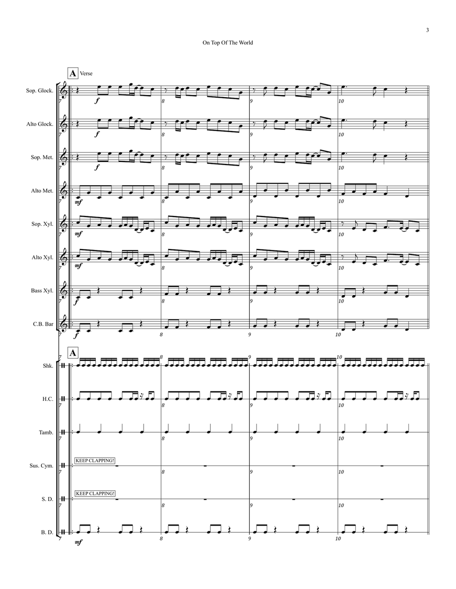 On Top Of The World - Score Only Percussion Ensemble scores gallery preview page 3