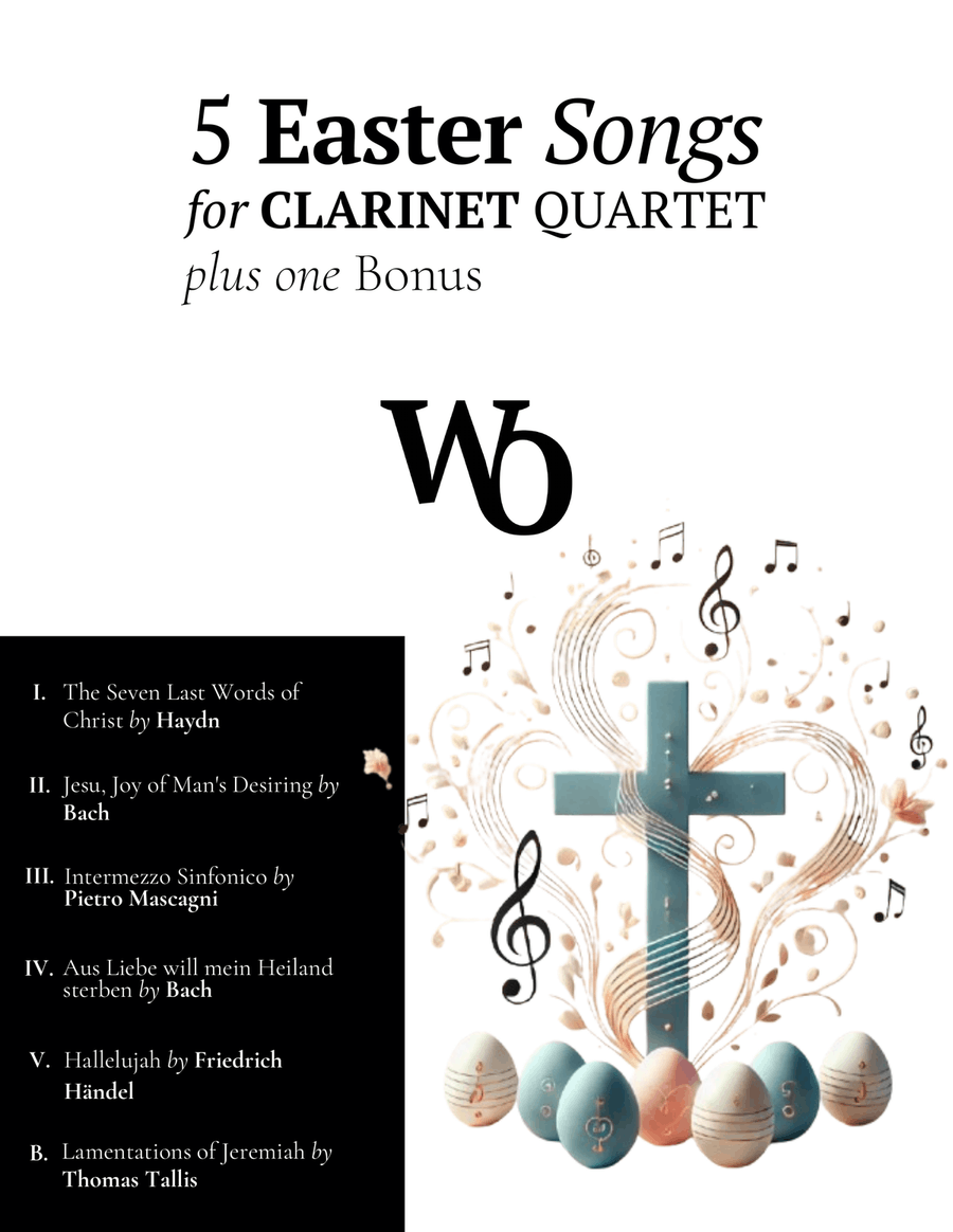 5 Easter Songs for Clarinet Quartet plus one Bonus Clarinet Quartet scores gallery preview page 1