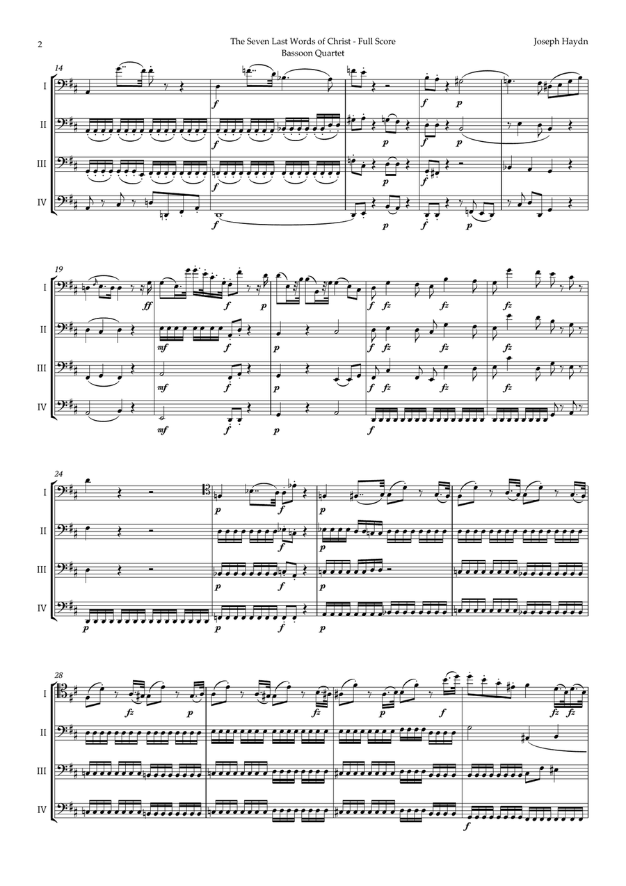 The Seven Last Words of Christ by Haydn for Bassoon Quartet Bassoon Quartet scores gallery preview page 2