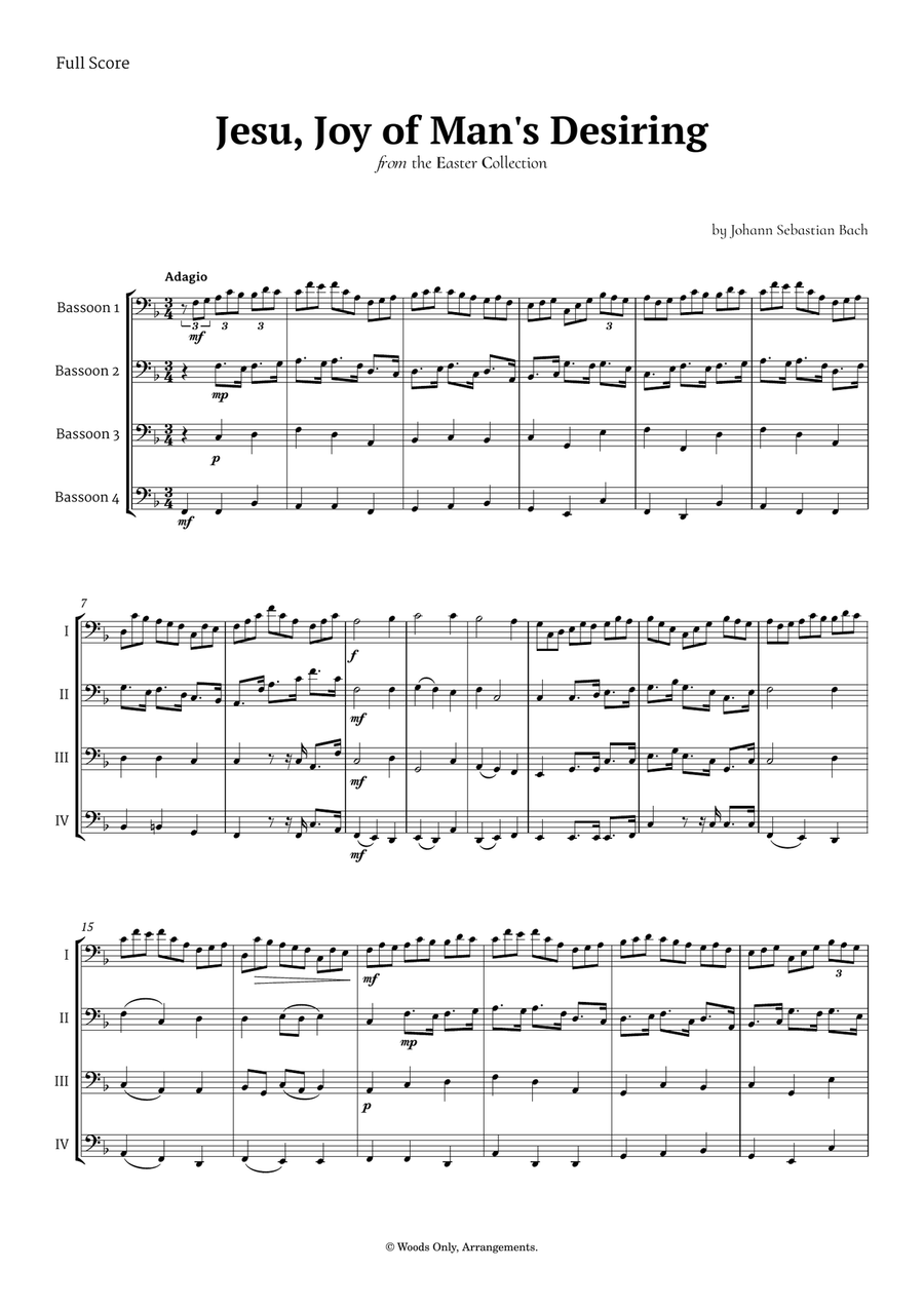 Jesu, Joy of Man's Desiring by Bach for Bassoon Quartet Bassoon Quartet scores gallery preview page 1
