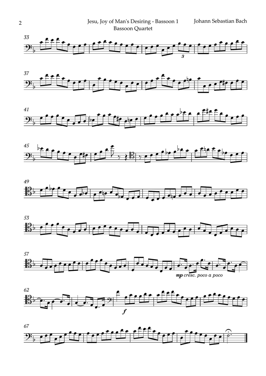 Jesu, Joy of Man's Desiring by Bach for Bassoon Quartet Bassoon Quartet scores gallery preview page 5