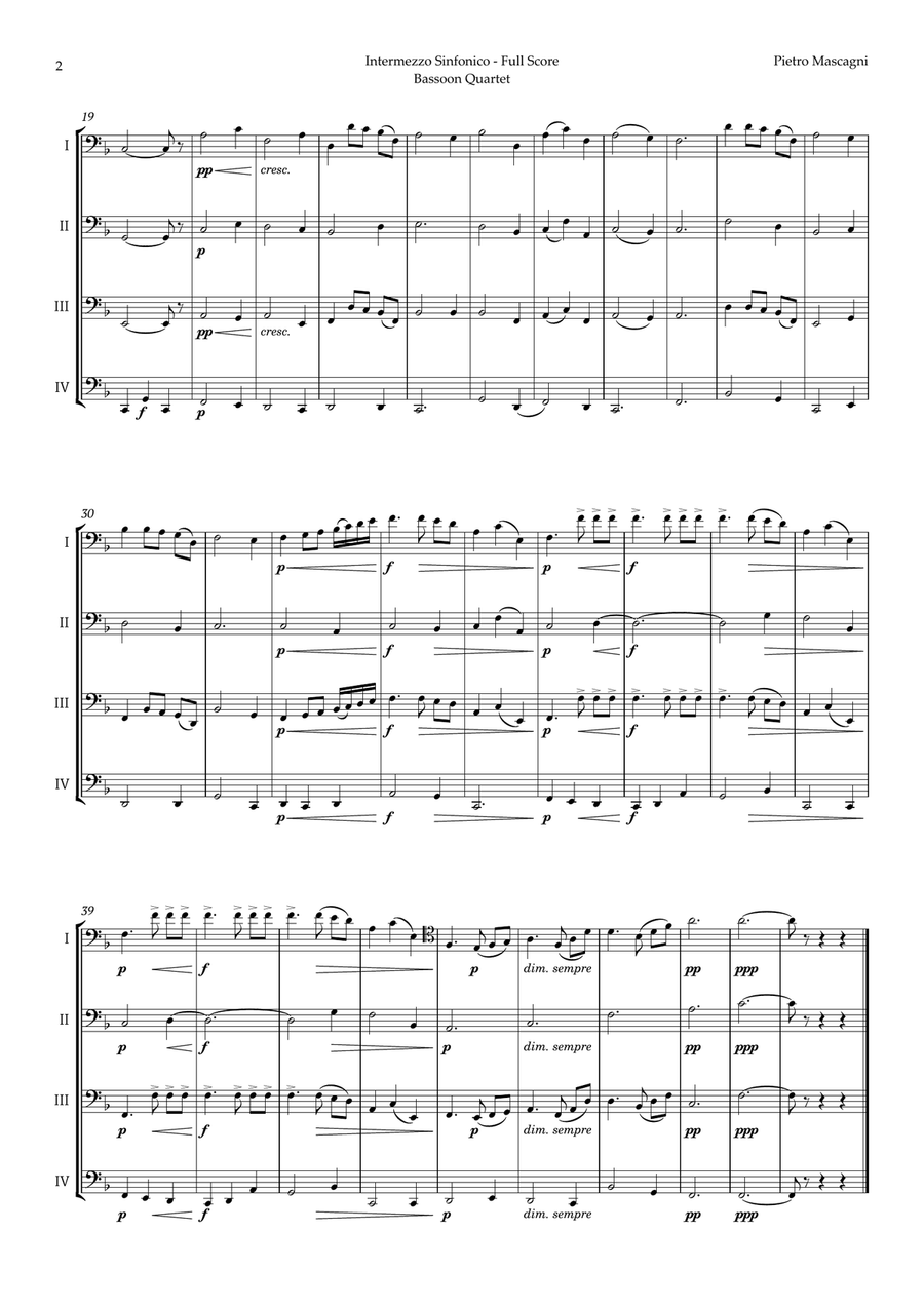 Intermezzo Sinfonico by Pietro Mascagni for Bassoon Quartet Bassoon Quartet scores gallery preview page 2