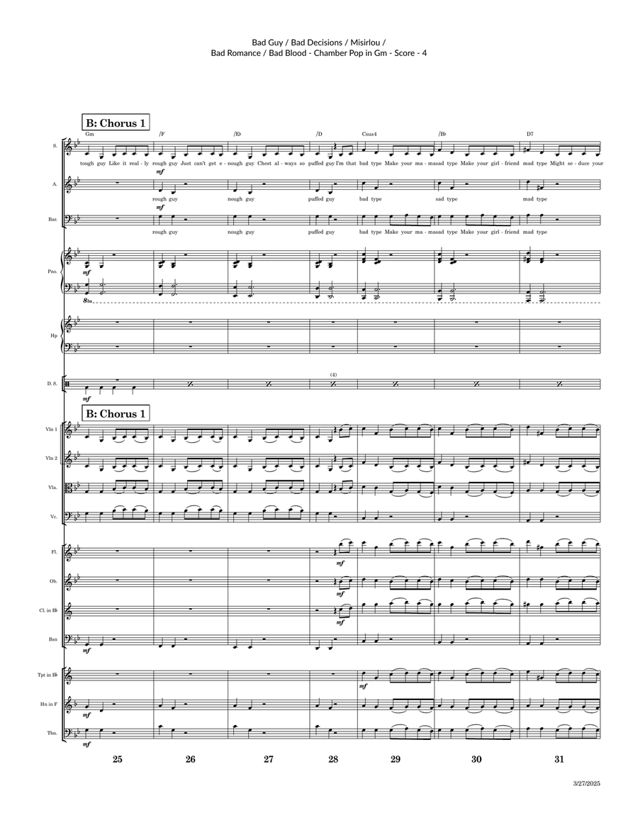 Medley: Bad Guy with Misirlou (Instr & Original Greek Lyr Version), Bad Decisions, Bad Romance, a... Large Ensemble scores gallery preview page 4