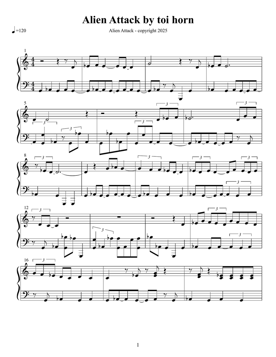 Alien Attack Alien Attack Piano Solo scores gallery preview page 1