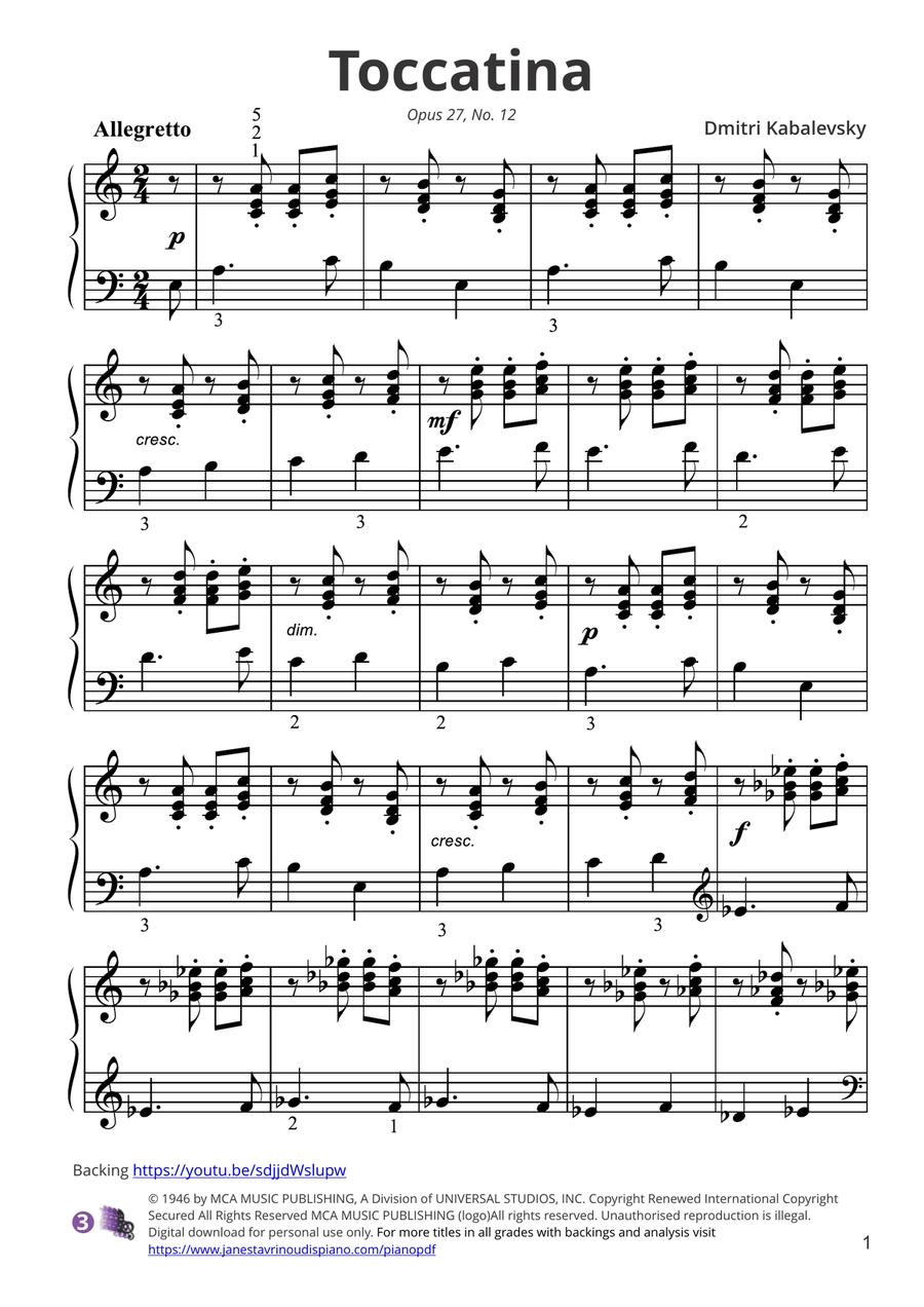 Toccatina, Op. 27 Toccatina, Op. 27 Piano Solo scores gallery preview page 1