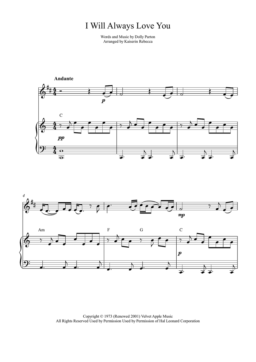I Will Always Love You I Will Always Love You Soprano Saxophone scores gallery preview page 1