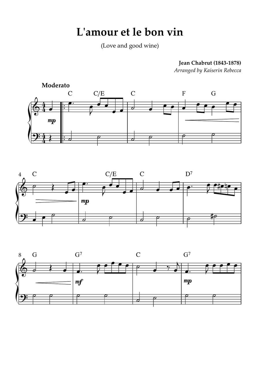 L'amour et le bon vin L'amour et le bon vin Piano Method scores gallery preview page 1