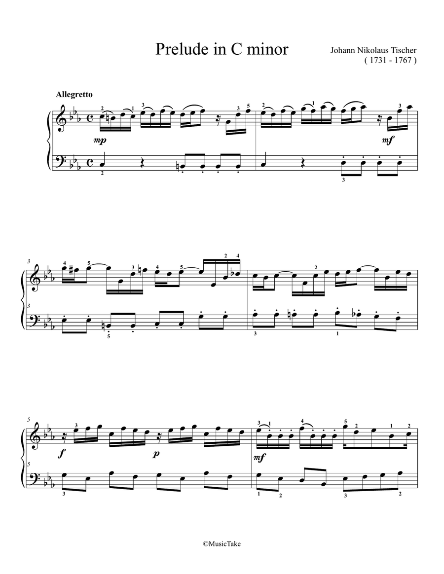 Tischer Prelude in C minor Easy Piano scores gallery preview page 1