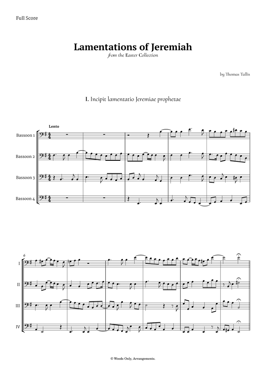 Lamentations of Jeremiah by Thomas Tallis for Bassoon Quartet Bassoon Quartet scores gallery preview page 1