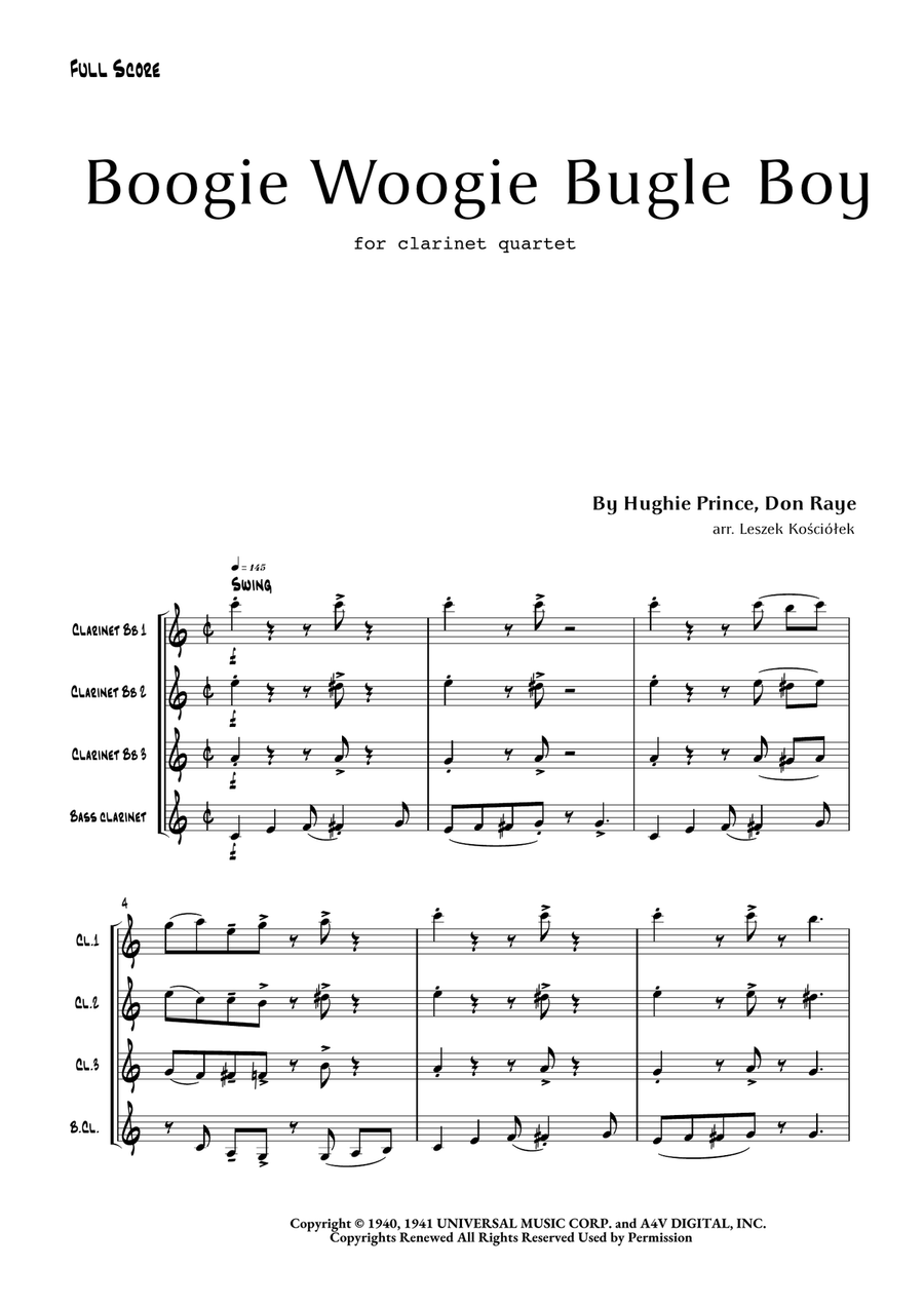 Boogie Woogie Bugle Boy Boogie Woogie Bugle Boy Clarinet Quartet scores gallery preview page 4