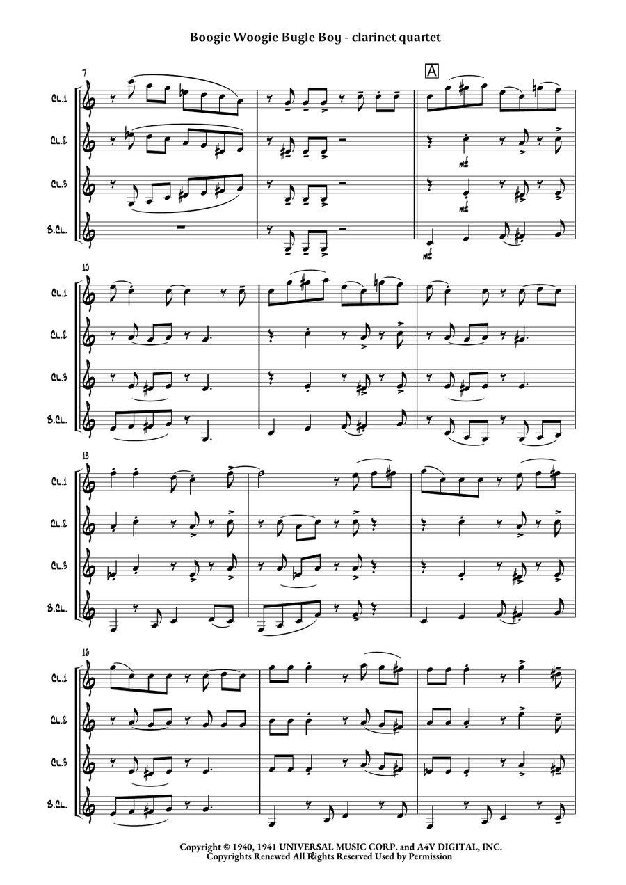 Boogie Woogie Bugle Boy Boogie Woogie Bugle Boy Clarinet Quartet scores gallery preview page 5