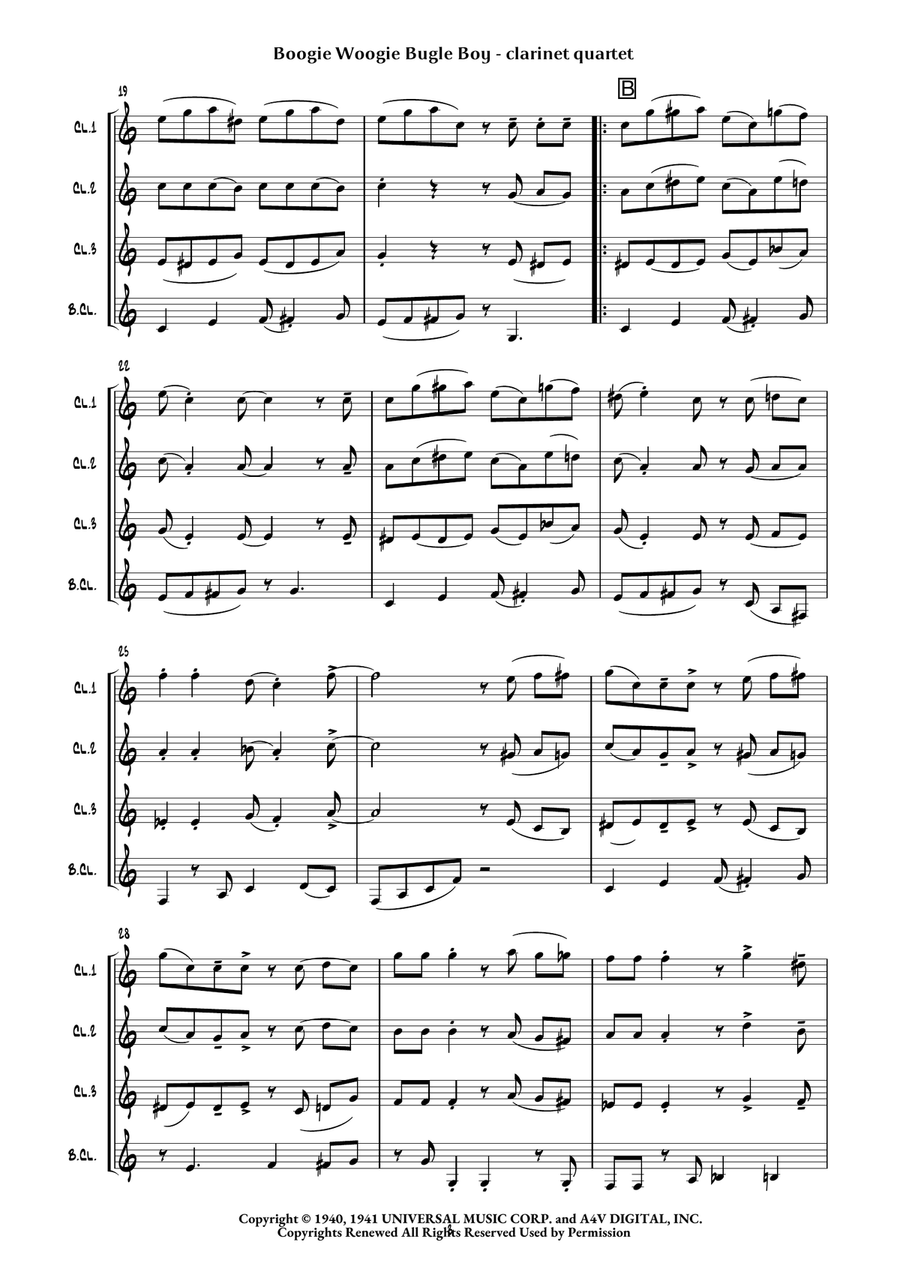 Boogie Woogie Bugle Boy Boogie Woogie Bugle Boy Clarinet Quartet scores gallery preview page 6