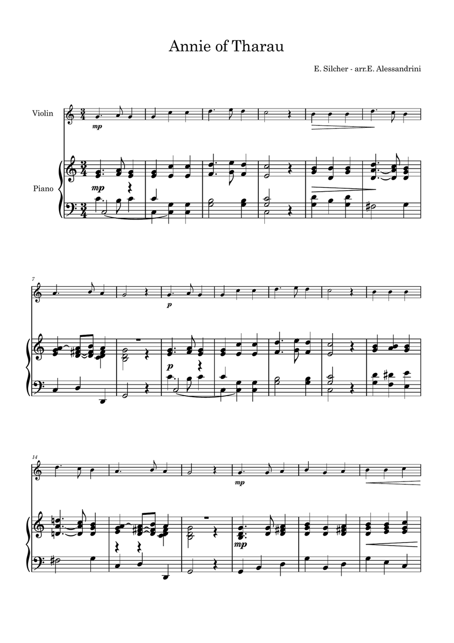 Annie the Tharau. Violin and piano duo Violin Solo scores gallery preview page 1