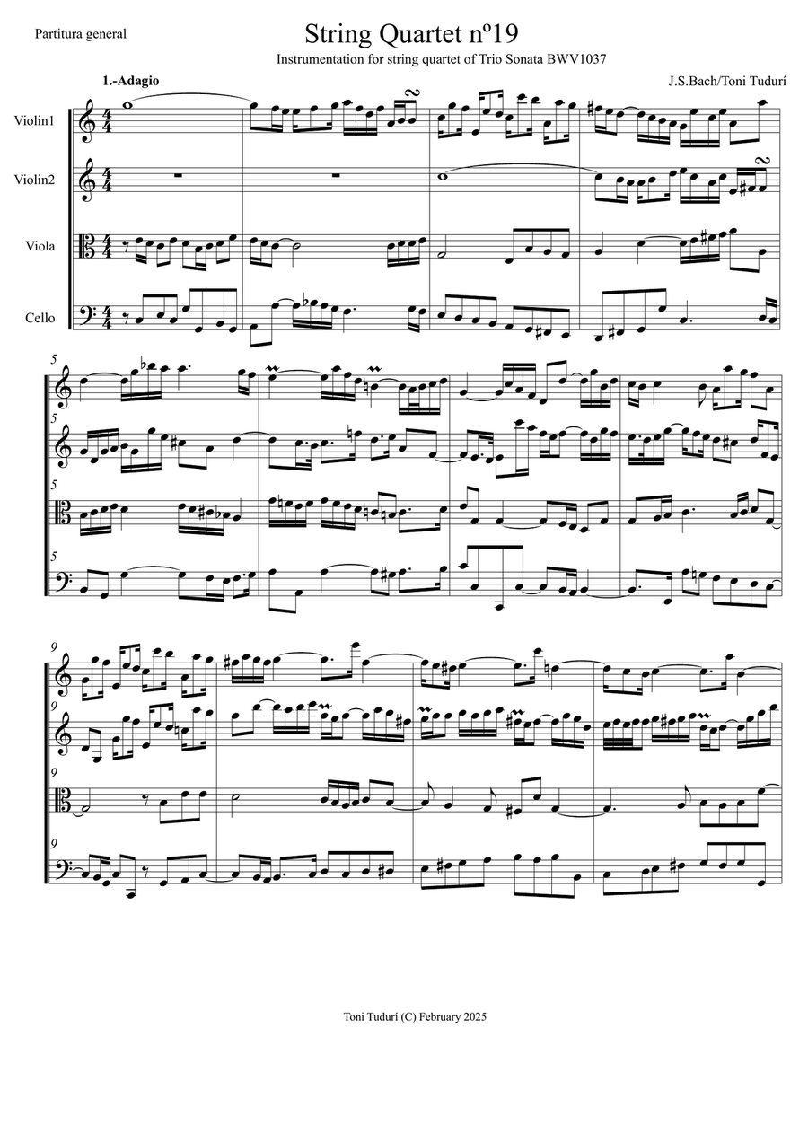 String quartet nº19 (Arrangement for string quartet of Trio Sonata BWV1037) String Quartet scores gallery preview page 1