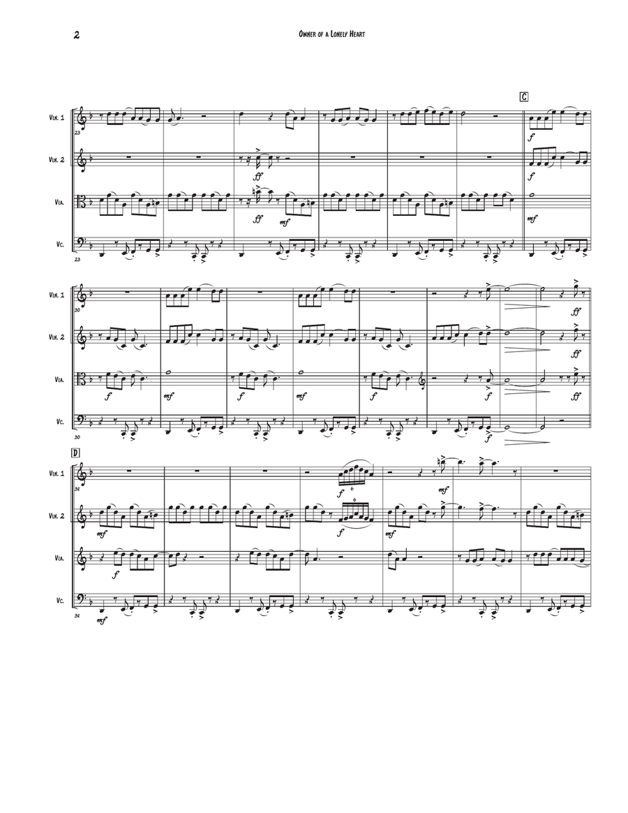 Owner Of A Lonely Heart String Quartet scores gallery preview page 2