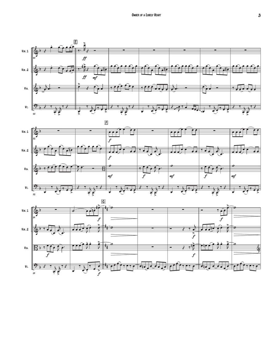 Owner Of A Lonely Heart String Quartet scores gallery preview page 3