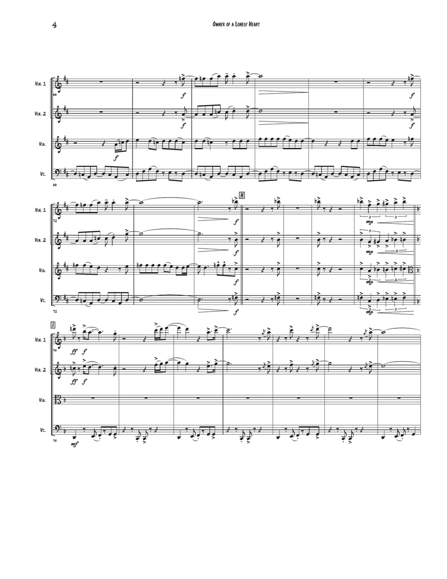 Owner Of A Lonely Heart String Quartet scores gallery preview page 4