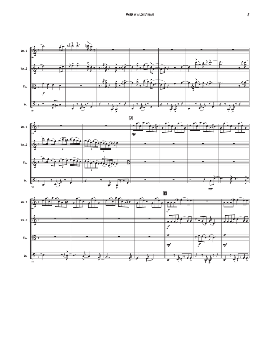 Owner Of A Lonely Heart String Quartet scores gallery preview page 5