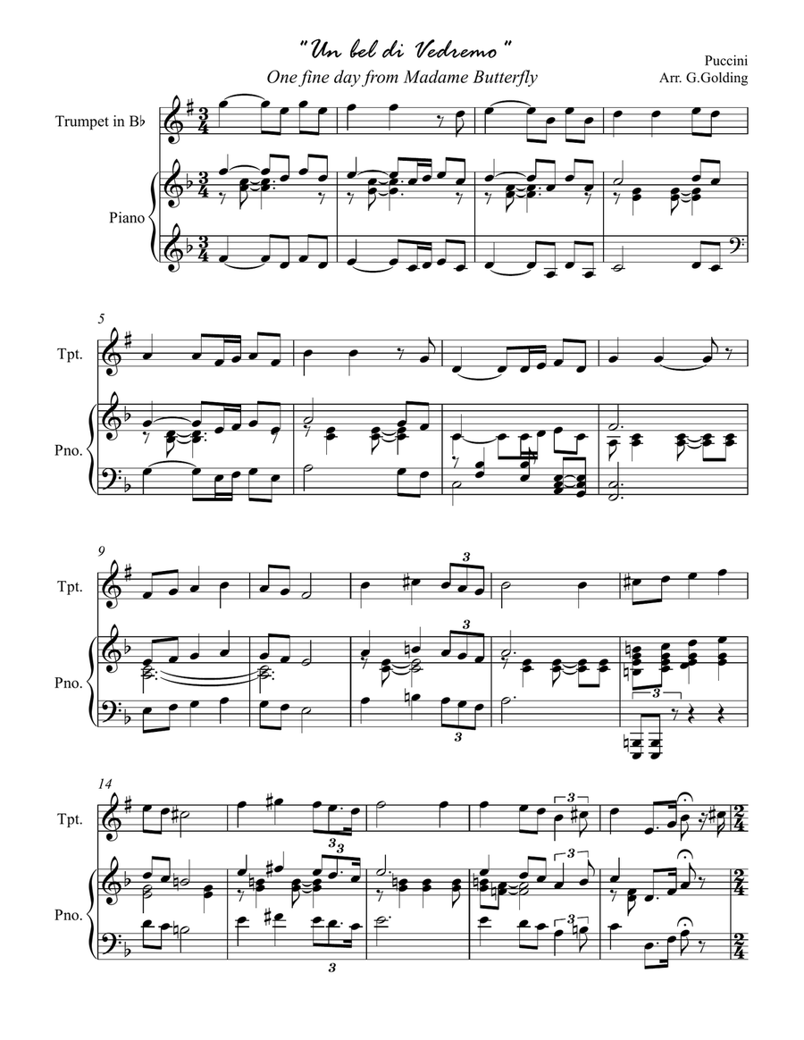 One Fine Day - Un Bel De Vredemo from Madame Butterfly Trumpet Solo scores gallery preview page 1