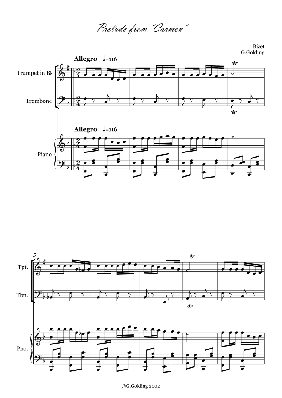 Prelude from Carmen Prelude from Carmen Brass Duet scores gallery preview page 1
