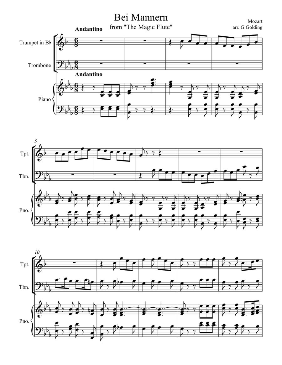 Bei Mannern from the Magic Flute Trombone scores gallery preview page 1