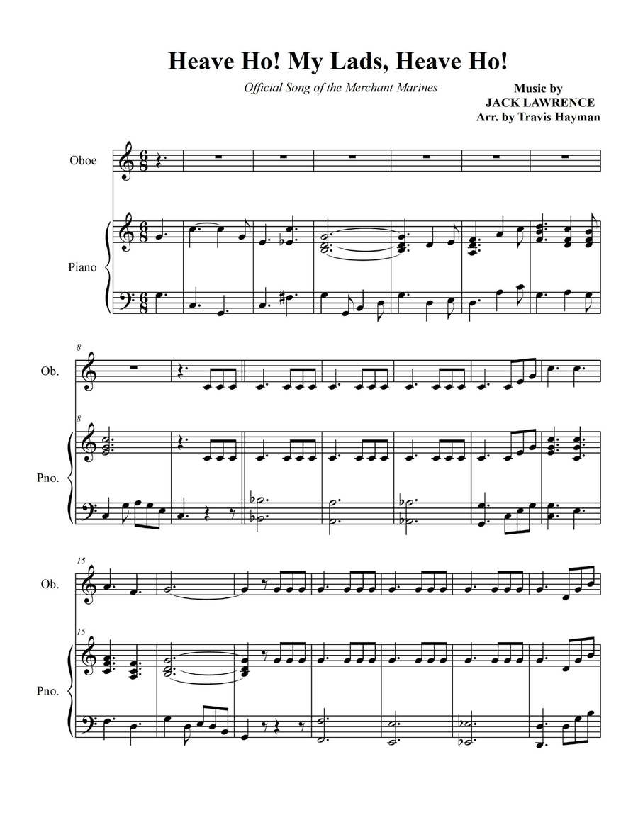 Heave Ho! My Lads, Heave Ho! - for Oboe with Piano Accompaniment Piano scores gallery preview page 3