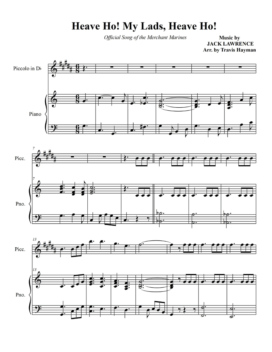 Heave Ho! My Lads, Heave Ho! - for Piccolo in D flat with Piano Accompaniment Piccolo scores gallery preview page 3