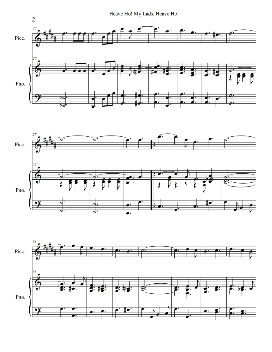 Heave Ho! My Lads, Heave Ho! - for Piccolo in D flat with Piano Accompaniment Piccolo scores gallery preview page 4