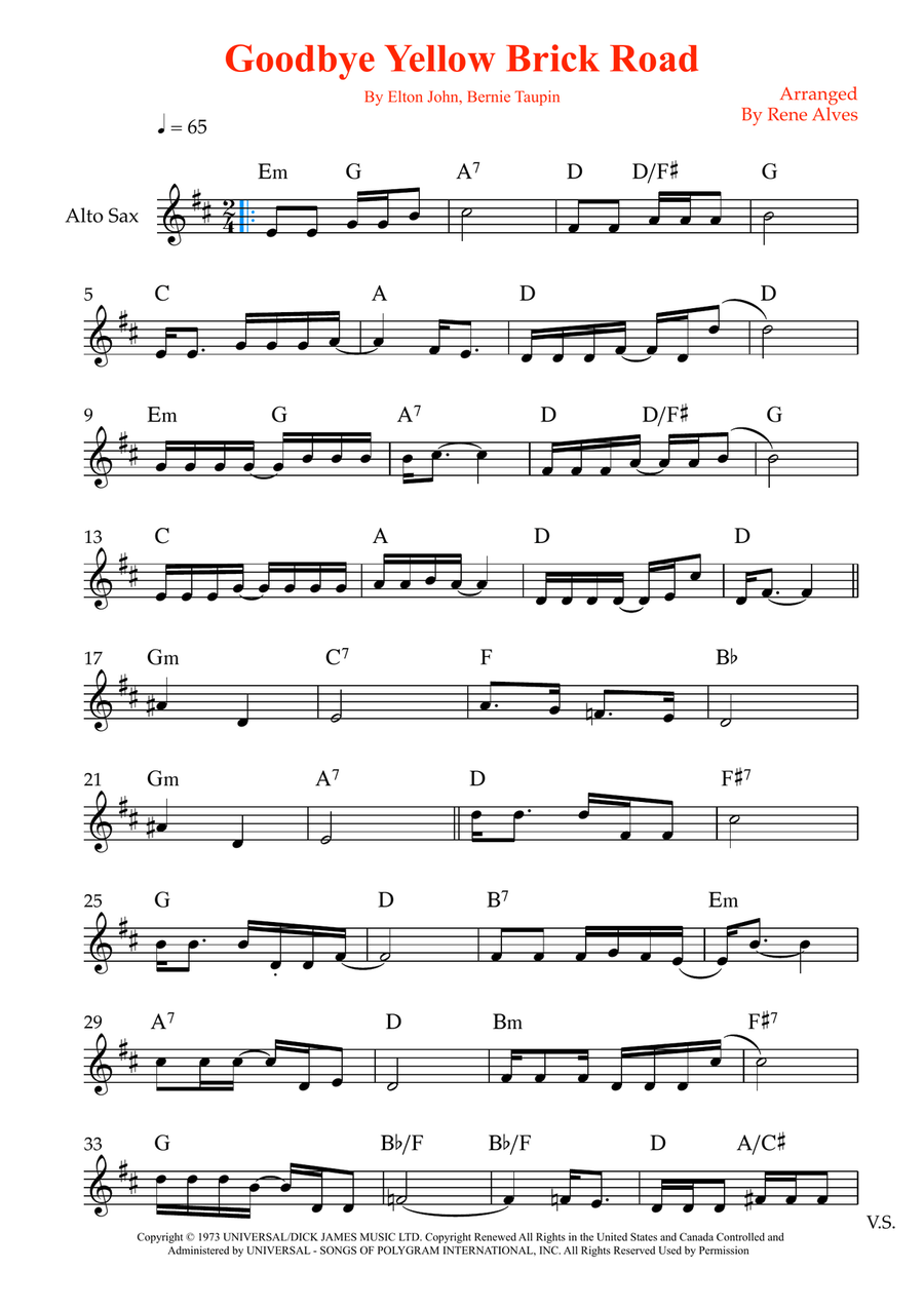 Goodbye Yellow Brick Road Alto Saxophone scores gallery preview page 1