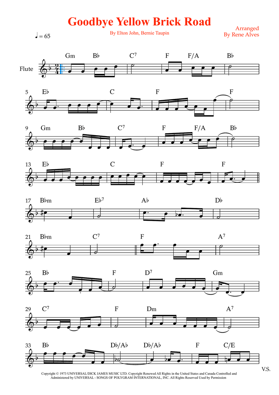 Goodbye Yellow Brick Road Flute Solo scores gallery preview page 1