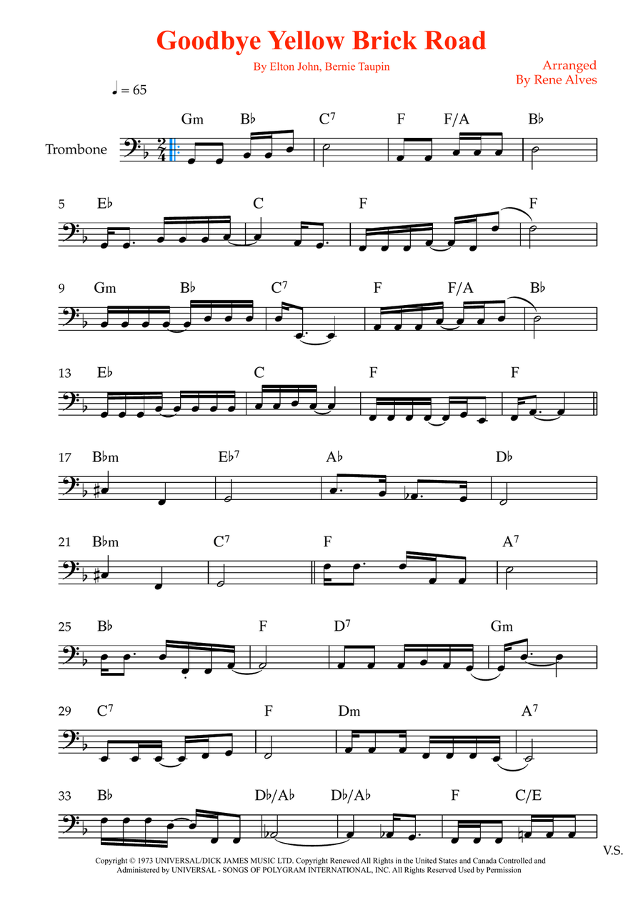 Goodbye Yellow Brick Road Trombone Solo scores gallery preview page 1