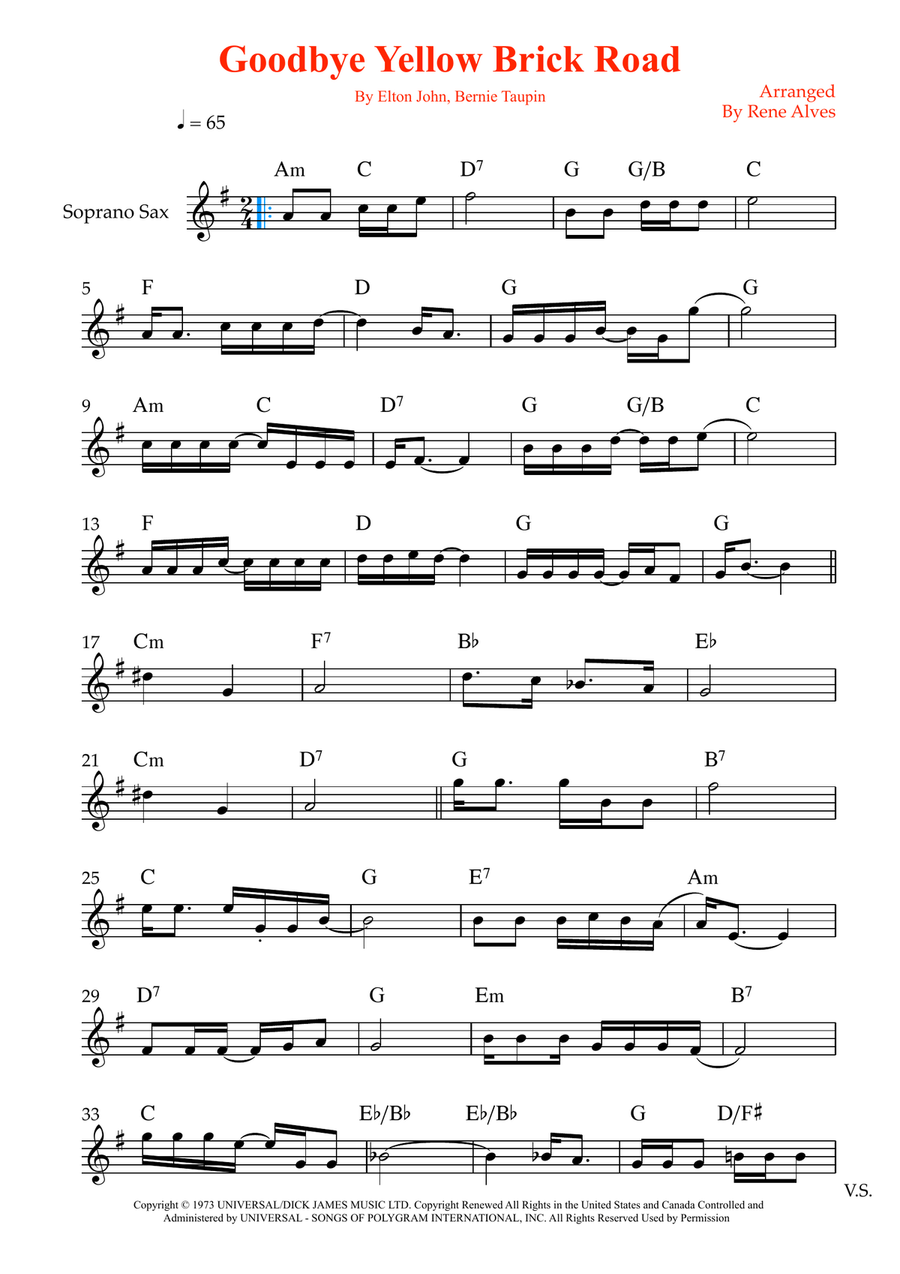 Goodbye Yellow Brick Road Soprano Saxophone scores gallery preview page 1
